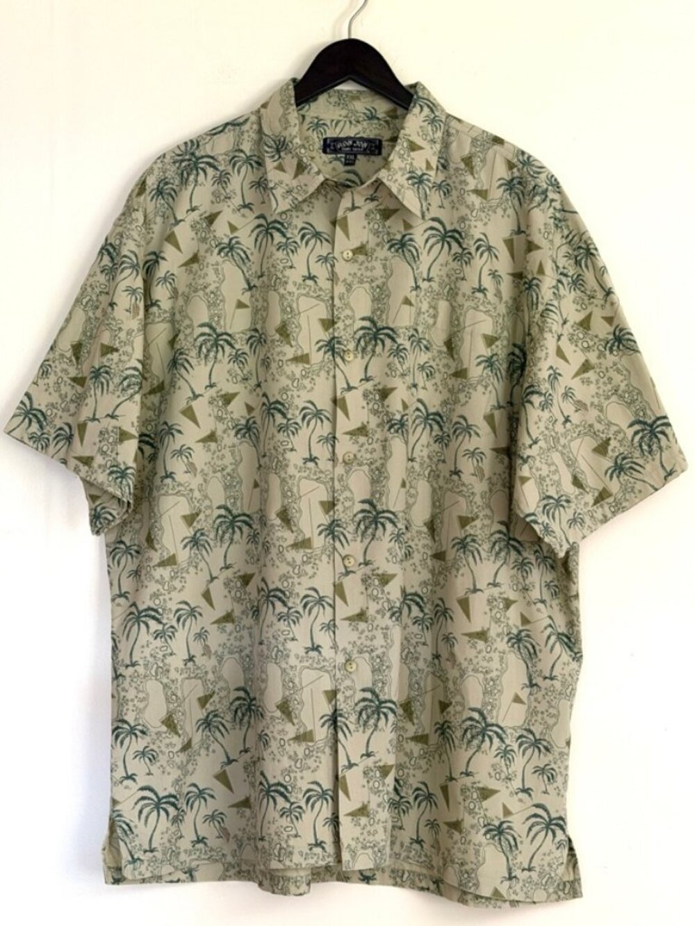 Ron Jon Surf Shop Men’s Hawaiian Palm Tree Camp Shirt - Tan/Green,  XXL